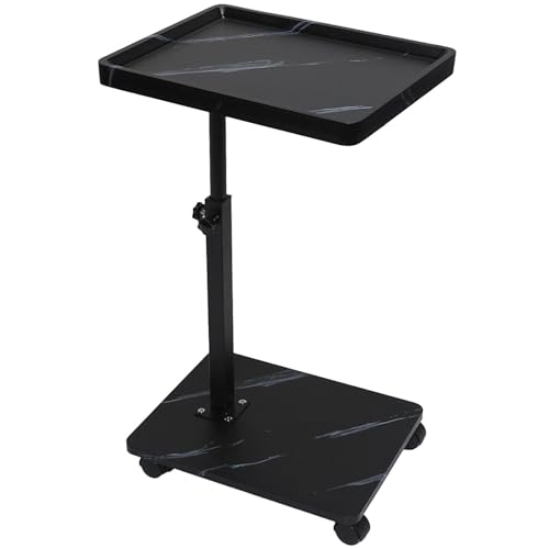 XUDREZ Mobiler Beistelltisch in C-Form mit 360° Drehplatte, höhenverstellbar 45-85 cm, moderner kleiner Couchtisch für Sofa/Bett/Badewanne, Marmormuster-Design (Schwarz mit weißen Streifen) von XUDREZ