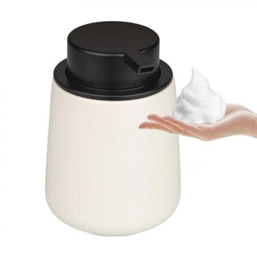 XUDREZ Seifenspender küche Schaumseifenspender, Keramik 380ml Nachfüllbarer Spülmittelspender, Soap Dispenser Seifenschaumspender Pumpflasche für Shampoo, Handseife，Duschgel (A-White) von XUDREZ