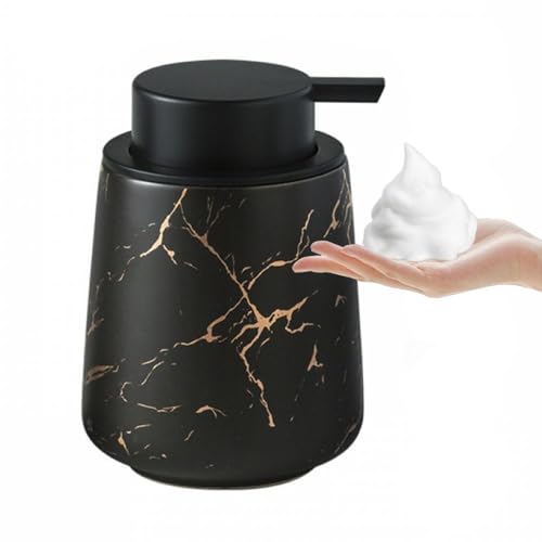 XUDREZ Seifenspender küche Schaumseifenspender, Keramik 380ml Nachfüllbarer Spülmittelspender, Soap Dispenser Seifenschaumspender Pumpflasche für Shampoo, Handseife，Duschgel (B-Marbling Black) von XUDREZ