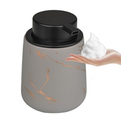 XUDREZ Seifenspender küche Schaumseifenspender, Keramik 380ml Nachfüllbarer Spülmittelspender, Soap Dispenser Seifenschaumspender Pumpflasche für Shampoo, Handseife，Duschgel (B-Marbling Gray) von XUDREZ