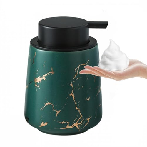 XUDREZ Seifenspender küche Schaumseifenspender, Keramik 380ml Nachfüllbarer Spülmittelspender, Soap Dispenser Seifenschaumspender Pumpflasche für Shampoo, Handseife，Duschgel (B-Marbling Green) von XUDREZ