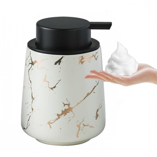 XUDREZ Seifenspender küche Schaumseifenspender, Keramik 380ml Nachfüllbarer Spülmittelspender, Soap Dispenser Seifenschaumspender Pumpflasche für Shampoo, Handseife，Duschgel (B-Marbling White) von XUDREZ