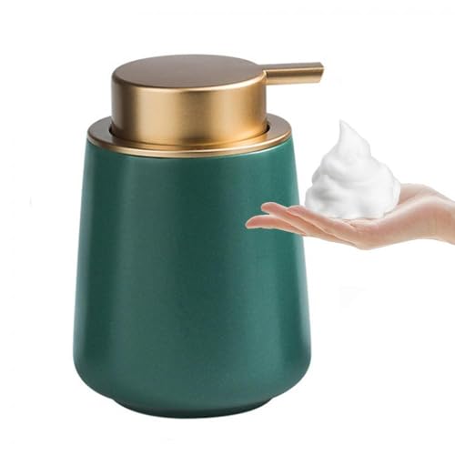 XUDREZ Seifenspender küche Schaumseifenspender, Keramik 380ml Nachfüllbarer Spülmittelspender, Soap Dispenser Seifenschaumspender Pumpflasche für Shampoo, Handseife，Duschgel (C-Green) von XUDREZ