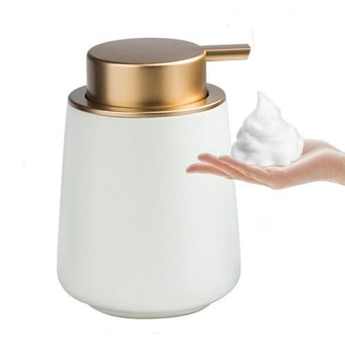 XUDREZ Seifenspender küche Schaumseifenspender, Keramik 380ml Nachfüllbarer Spülmittelspender, Soap Dispenser Seifenschaumspender Pumpflasche für Shampoo, Handseife，Duschgel (C-White) von XUDREZ