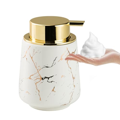 XUDREZ Spülmittelspender Küche Schaumseifenspender, 380ml Keramik Seifenspender Spülmittelspender, Seifenschaumspender Pumpflasche für Shampoo, Handseife, Duschgel (B-Weiß) von XUDREZ