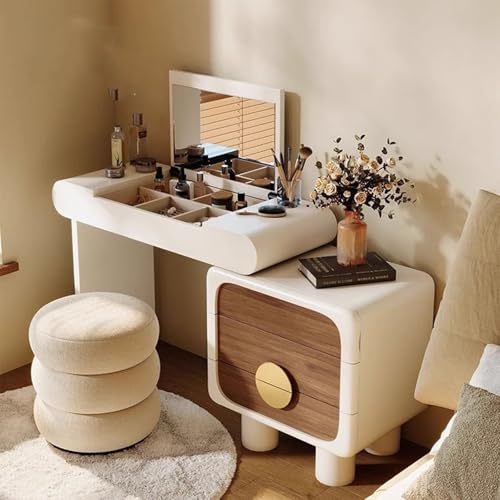 Schminktisch Mit Doppelfunktion & Schreibtisch Mit Verstecktem Klappspiegel,ideal Zum Arbeiten Tagsüber Und Schminken Abends Formaldehydfrei Abgerundete Ecken Verhindern Stöße(Brown,100cmx40cmx75cm) von XUEBMA