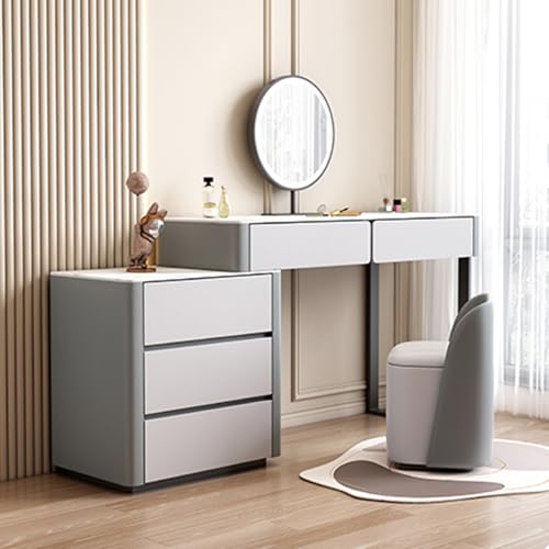 XUEBMA Luxuriöses Schminktisch-Set Mit 360°-Klappspiegel Und 80 cm Breiter Marmorplatte Für Kleine Räume(Gray,100cmx40x76cm) von XUEBMA