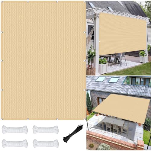 Atmungsaktiv Schattiernetz 2.9 x 3.9 m Leicht Und Haltbarkeit Uv-Beständig Winddicht Sonnenschut Garten Schattierungsnetz mit Ösen für Terrasse Schwimmbad, Sandgelb von XUEDNGM