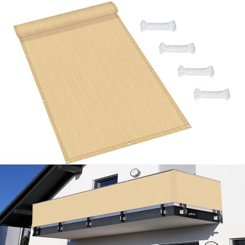 Balkon Sichtschutz Atmungsaktiv 70 x 280 cm Wetterbeständiges Und Pflegeleichtes, in Div. Größen & Farben Balkon-Sichtschutz für Balkon Terrasse, Sandgelb von XUEDNGM