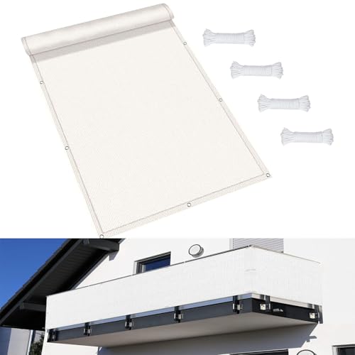 Balkon Sichtschutz Atmungsaktiv 80 x 220 cm Wetterbeständiges Und Pflegeleichtes, in Div. Größen & Farben Balkon-Sichtschutz für Balkon Terrasse, Weiß von XUEDNGM