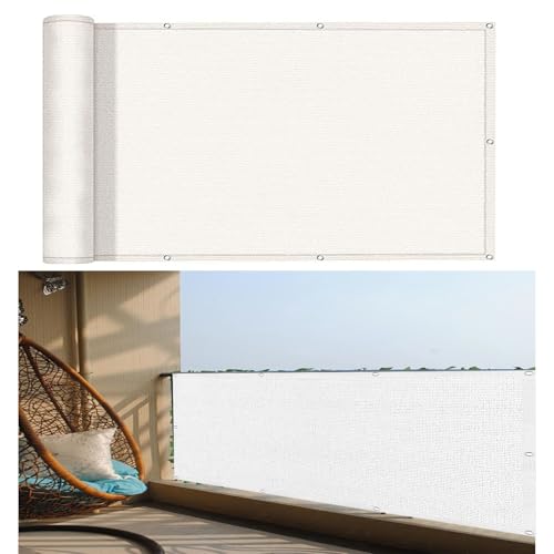 Balkon Sichtschutz Balkonabdeckung 115 x 370 cm Uv- Und Witterungsbeständigkeit, Schnelltrocknend Und Reißfest Balkonumspannung mit Ösen für Balkongeländer, Weiß von XUEDNGM
