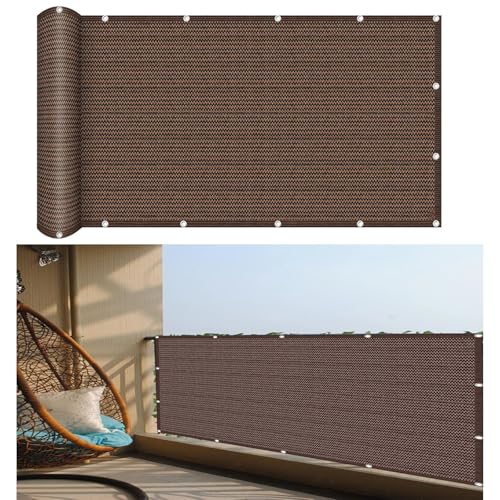 Balkon Sichtschutz Balkonabdeckung 125 x 370 cm Uv- Und Witterungsbeständigkeit, Schnelltrocknend Und Reißfest Balkonumspannung mit Ösen für Balkongeländer, Braun von XUEDNGM
