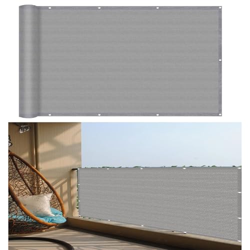 Balkon Sichtschutz Balkonabdeckung 140 x 490 cm Uv- Und Witterungsbeständigkeit, Schnelltrocknend Und Reißfest Balkonumspannung mit Ösen für Balkongeländer, Grau von XUEDNGM