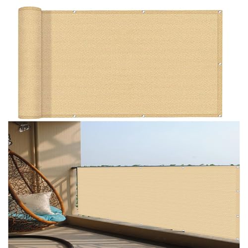 Balkon Sichtschutz Balkonabdeckung 65 x 490 cm Uv- Und Witterungsbeständigkeit, Schnelltrocknend Und Reißfest Balkonumspannung mit Ösen für Balkongeländer, Sandgelb von XUEDNGM