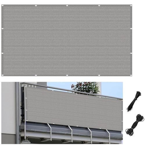 Balkon Sichtschutz Balkonabdeckung 70 x 560 cm Windschutz Sonnenschutz Blickdicht Sichtschutz Sichtschutzzaun mit Kabelbinder für Balkon Terrasse, Hellgrau von XUEDNGM