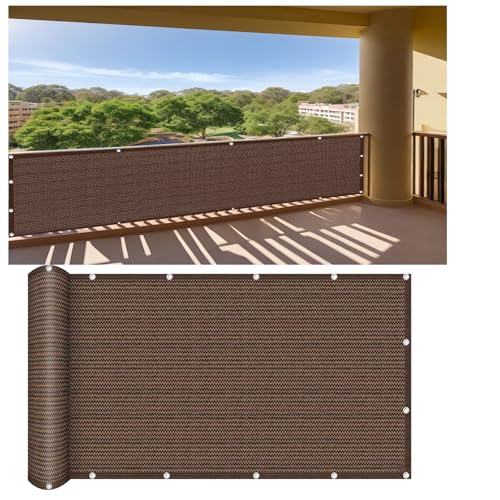 Balkon Sichtschutz Blickdicht 85 x 460 cm Balkonverkleidung Ohne Bohren Blickdichte Wind Uv-Schutz Outdoor Sichtschutz für Balkongeländer, Braun von XUEDNGM
