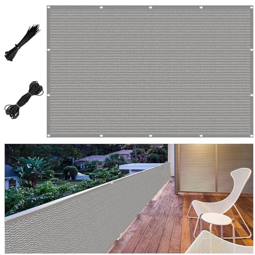 Balkon Sichtschutz Zaunblende 40 x 495 cm Leicht Wind- Und Uv-Schutz Reißfest, 90% Beschattungsgrad mit Ösen Sichtschutz Garten Zaunblende Balkon, für Balkon, Hellgrau von XUEDNGM