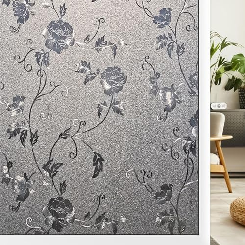 Fensterfolie Blickdicht Folie Fenster Sichtschutz 80 x 100 cm Sichtschutzfolie Fenster Selbstklebend Statisch Haftend, Kein Kleber, Blickdicht, Wiederverwendbar, für Zuhause, Hibiskus von XUEDNGM