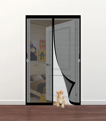 Fliegengitter Balkontür 130 x 197 cm Extra Starke Magnete, Magnetvorhang Ohne Bohren Fliegengitter Fenster mit Rahmen für Wohnzimmer Schiebetür, Schwarz von XUEDNGM