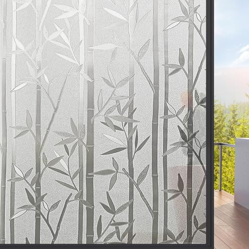 Milchglasfolie Selbstklebend Fenster 80 x 400 cm Selbsthaftend Statische Sichtschutzfolie Statisch Haftend, Kein Kleber, Blickdicht, Wiederverwendbar, für Zuhause Büro, Bambus von XUEDNGM