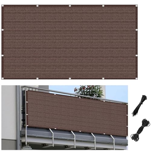 Sichtschutz Balkon 80 x 160 cm Ohne Bohren Wind-Und Uv-Schutz Garten Sichtschutz Balkon Zaun mit Ösen für Balkon im Freien, Braun von XUEDNGM