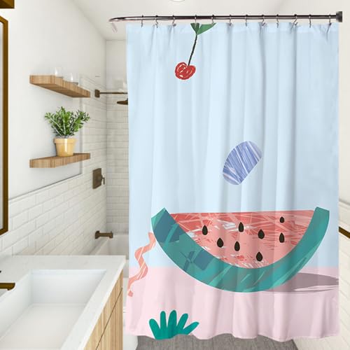 XUEDNGM Duschvorhang Antischimmel 80 x 180 cm Anpassbar, Schimmelresistent, Waschbar, Hochwertig Stoff, mit Haken Duschvorhang Anti-Schimmel in Badezimmer, Wassermelone von XUEDNGM