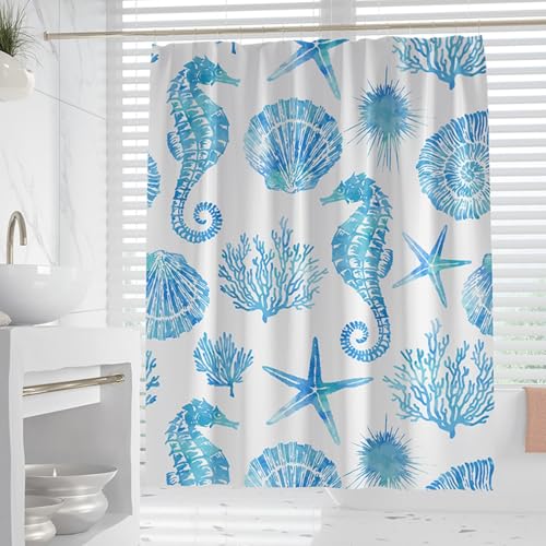 XUEDNGM Duschvorhang Textil Badvorhänge 200 x 215 cm Waschbar, Schnell Trocknend,Hochwertig, Beschwerter Saum Wasserabweisend Badewanne Vorhang Waschbarer Duschvorhang, Ozean von XUEDNGM