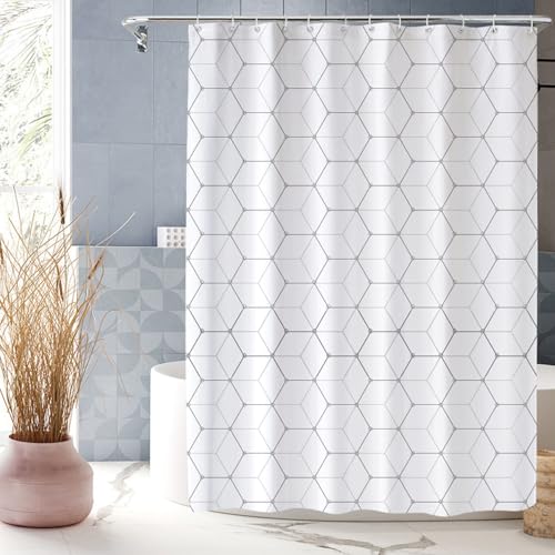 XUEDNGM Duschvorhang Textil Waschbar 120 x 200 cm Anpassbar, Schimmelresistent, Waschbar, Hochwertig Stoff, mit Haken Duschvorhang Textil Badvorhang Anti-Schimmel, weißes Sechseck XUEDNGM Duschvorhang Textil Waschbar 120 x 200 cm Anpassbar, Schimmelresistent, Waschbar, Hochwertig Stoff, mit Haken Duschvorhang Textil Badvorhang Anti-Schimmel, weißes Sechseck von XUEDNGM