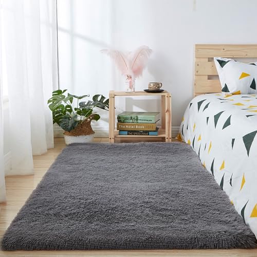 XUEDNGM Flauschiger Teppich Teppich Shaggy 260 x 260 cm Flauschig Fellteppich Soft Area Rug Schlafzimmer Waschbar Flauschig Weich rutschfest Moderne Deko für Wohn Schlafzimmer, Grau von XUEDNGM