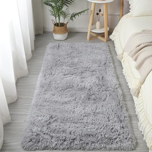 XUEDNGM Shaggy Hochflor Teppich Fellteppich 100 x 160 cm Hochflor Teppich Wohnzimmer Flauschig Fellteppich Waschbar Flauschig Weich rutschfest Moderne Deko für Wohn Schlafzimmer, Hellgrau von XUEDNGM