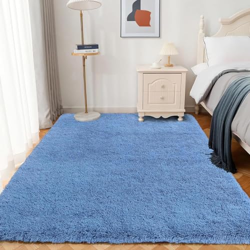 XUEDNGM Teppich Flauschig Langflor Teppich 145 x 249 cm Pflegeleicht Und Einfarbig, Weich Modern Unifarben Area Rugs Teppich Hochflorige rutschfeste Teppiche für Wohnzimmer, Schlafzimmer, Himmelblau XUEDNGM Teppich Flauschig Langflor Teppich 145 x 249 cm Pflegeleicht Und Einfarbig, Weich Modern Unifarben Area Rugs Teppich Hochflorige rutschfeste Teppiche für Wohnzimmer, Schlafzimmer, Himmelblau von XUEDNGM