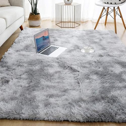 XUEDNGM Teppich Flauschig Langflor Teppich 60 x 160 cm Pflegeleicht Und Einfarbig, Weich Modern Unifarben Area Rugs Teppich Hochflorige rutschfeste Teppiche für Wohnzimmer, Schlafzimmer, Hellgrau von XUEDNGM