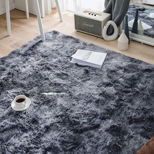 XUEDNGM Teppich Kunstfell Teppich Hochflor 50 x 200 cm Waschbar Flauschig Weich rutschfest Moderne Deko Solid Color Teppich Flauschiger Kunstfell-Teppich für Wohnzimmer, Schlafzimmer, Dunkelgrau von XUEDNGM