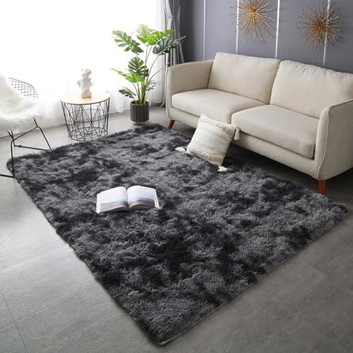 XUEDNGM Teppich Schlafzimmer Teppich 210 x 360 cm Flauschige Moderne Teppiche Anti-Rutsch, Flauschig, Weich, Waschbar, Langflor für Wohn Schlafzimmer, Dunkelgrau von XUEDNGM