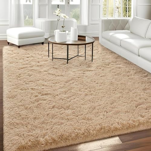 XUEDNGM Teppich Schlafzimmer Teppich Weich 75 x 85 cm Pflegeleicht Und Einfarbig, Weich Modern Unifarben Prämie Dick Teppich Teppich Wohnzimmer Hochflor für Wohnzimmer, Schlafzimmer, Kamel von XUEDNGM