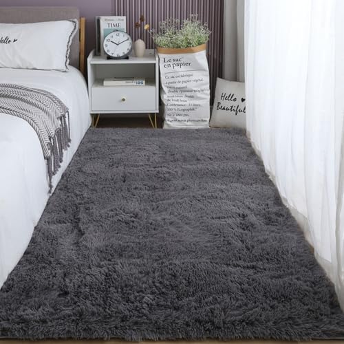 XUEDNGM Teppich Wohnzimmer Schlafzimmer 120 x 220 cm Waschbar Bis 30 Grad, Super Soft, Anti-Rutsch, Flauschig Flauschig Und Bequem Wohnzimmerteppich für Wohnzimmer, Schlafzimmer, Grau von XUEDNGM