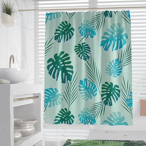 XUEDNGM Vorhang für Badewanne Badewannenvorhang 85 x 200 cm Hochwertig, Antischimmel, Beschwerter Saum, mit Haken Anti Schimmel Textil Bad Vorhang Wasserdicht Bad Vorhang, Blätter von XUEDNGM