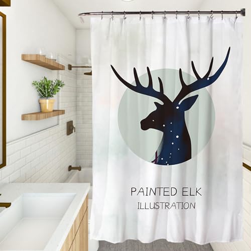 XUEDNGM Wasserdicht Duschvorhänge Badevorhänge 130 x 155 cm Hochwertig, Antischimmel, Beschwerter Saum, mit Haken Wasserabweisend Duschvorhänge Duschvorhang aus Polyester, Elch von XUEDNGM