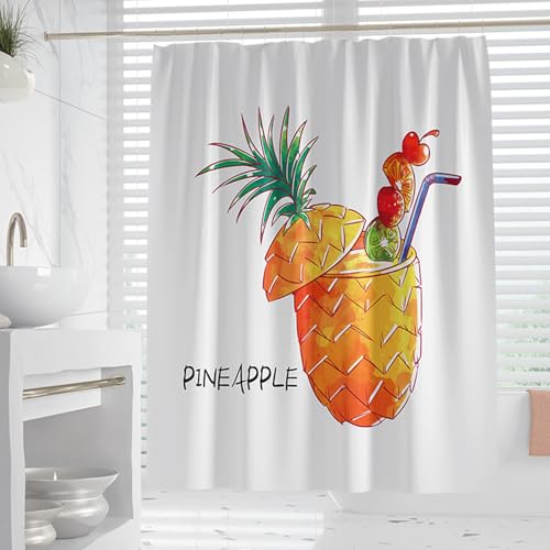 XUEDNGM Wasserdicht Duschvorhang Duschvorhänge 100 x 120 cm Schnell Trocknend, Anpassbar, Schimmelresistent, mit Haken Wasserdicht Eva Plastik Shower Curtains Badezimmer-Vorhänge, Ananas von XUEDNGM