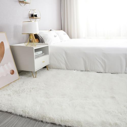 XUEDNGM Weicher Und Flauschiger Teppich 70 x 220 cm Flauschige Teppich Hochflor Teppich Wohnzimmer Waschbar Flauschig Weich rutschfest Moderne Deko für Wohn Schlafzimmer, Weiß von XUEDNGM