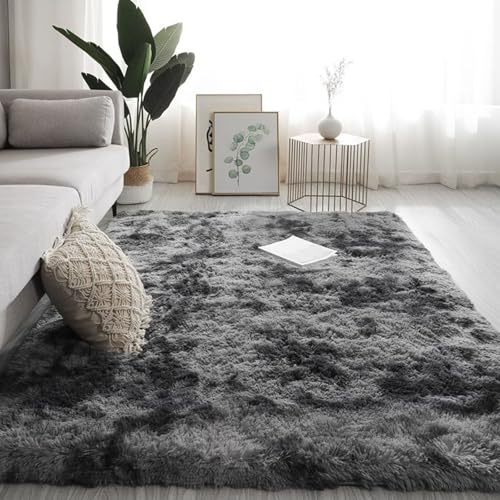 XUEDNGM Wohnzimmerteppich Weicher Teppich 60 x 140 cm Anti-Rutsch, Flauschig, Weich, Waschbar, Langflor Teppich rutschfeste Dekoration Carpet Teppiche für Wohnzimmer, Schlafzimmer, Dunkelgrau von XUEDNGM