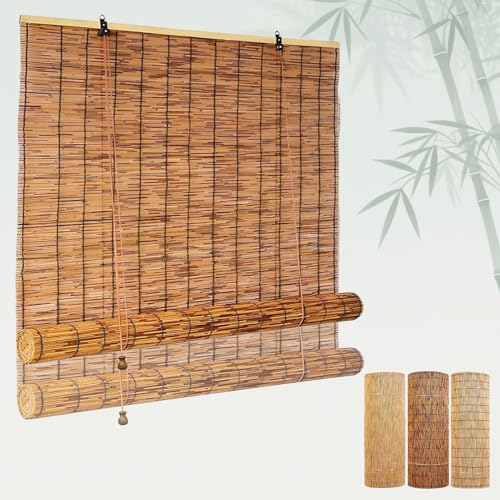 Natur Bambus Rollo für Aussenbereich, Balkon Sichtschutz Bambusrollo, Reed Jalousien 60 70 80 90 100 110 120 140 160 180 cm Sonnenschutz Rollo Retro Schilfvorhang, Bambus Holzrollo Außenjalousien von XUEGAIXIA