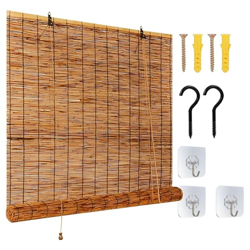 Natur Bambus Rollo für Aussenbereich Balkon Wetterfest Bambusrollo Ohne Bohren Schilfvorhänge Bambus Jalousien 60 70 80 90 100 110 120 140 160 180 200 cm Breite Sonnenschutz Sichtschutz Rollo von XUEGAIXIA