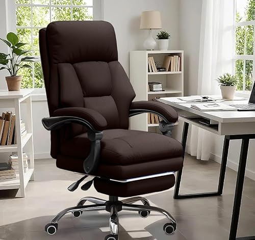 XUEGW Bürostuhl, höhenverstellbar, Chefsessel mit Fußstütze, bequemer Computerstuhl, hohe Rückenlehne, ergonomisch, Leder, Bürostühle XUEGW Bürostuhl, höhenverstellbar, Chefsessel mit Fußstütze, bequemer Computerstuhl, hohe Rückenlehne, ergonomisch, Leder, Bürostühle von XUEGW