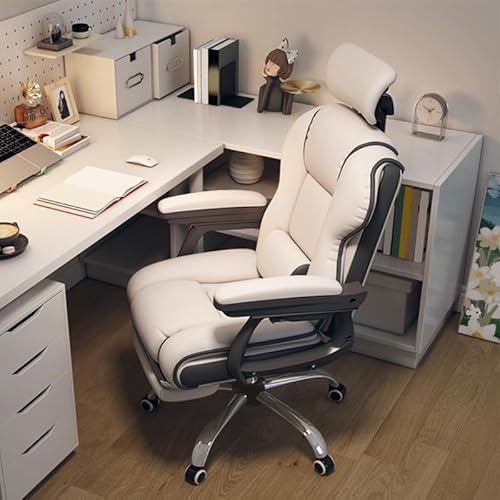 XUEGW Chefsessel für Heimbüro, Schreibtischstuhl, Verstellbarer Winkel, ergonomisch, höhenverstellbar, PU-Leder, Stühle mit Kissen, Armlehne für langes Sitzen, hoher Bürostuhl mit Fußstütze (weiß) von XUEGW