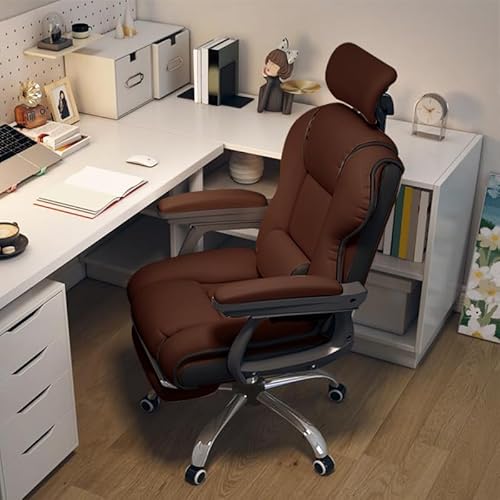 XUEGW Chefsessel für Heimbüro, Schreibtischstuhl, Verstellbarer Winkel, ergonomisch, höhenverstellbar, PU-Leder, Stühle mit Kissen, Armlehne für langes Sitzen, hoher Bürostuhl mit Fußstütze (Braun) von XUEGW