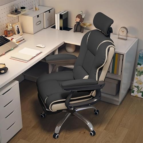 XUEGW Chefsessel für Heimbüro, Schreibtischstuhl, Verstellbarer Winkel, ergonomisch, höhenverstellbar, PU-Leder, Stühle mit Kissen, Armlehne für langes Sitzen, hoher Bürostuhl mit Fußstütze (Schwarz) von XUEGW