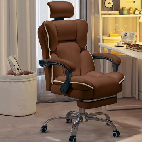 XUEGW Exekutiv-Bürostuhl – Hochlehnen-Schreibtischstuhl mit Verstellbarer Rückenstütze – Großer & robuster Drehstuhl fürs Home-Office – Ergonomischer Computerstuhl mit Lendenunterstützung (Braun) von XUEGW