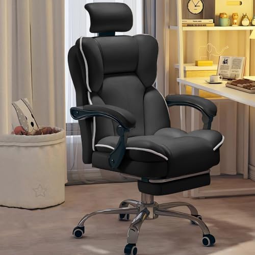 XUEGW Exekutiv-Bürostuhl – Hochlehnen-Schreibtischstuhl mit Verstellbarer Rückenstütze – Großer & robuster Drehstuhl fürs Home-Office – Ergonomischer Computerstuhl mit Lendenunterstützung (Schwarz) von XUEGW