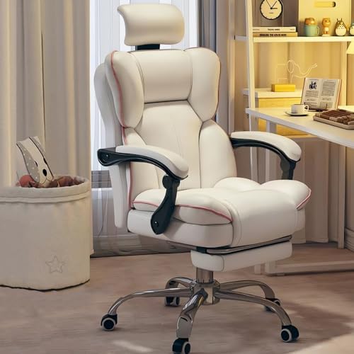 XUEGW Exekutiv-Bürostuhl – Hochlehnen-Schreibtischstuhl mit Verstellbarer Rückenstütze – Großer & robuster Drehstuhl fürs Home-Office – Ergonomischer Computerstuhl mit Lendenunterstützung (Weiß) von XUEGW